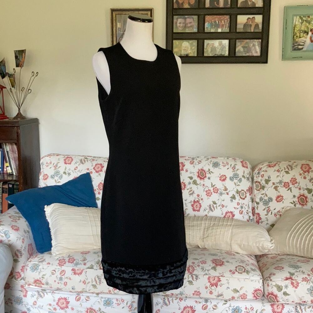 Calvin Klein Black Sheath Dress W/Velvet Trim, 10